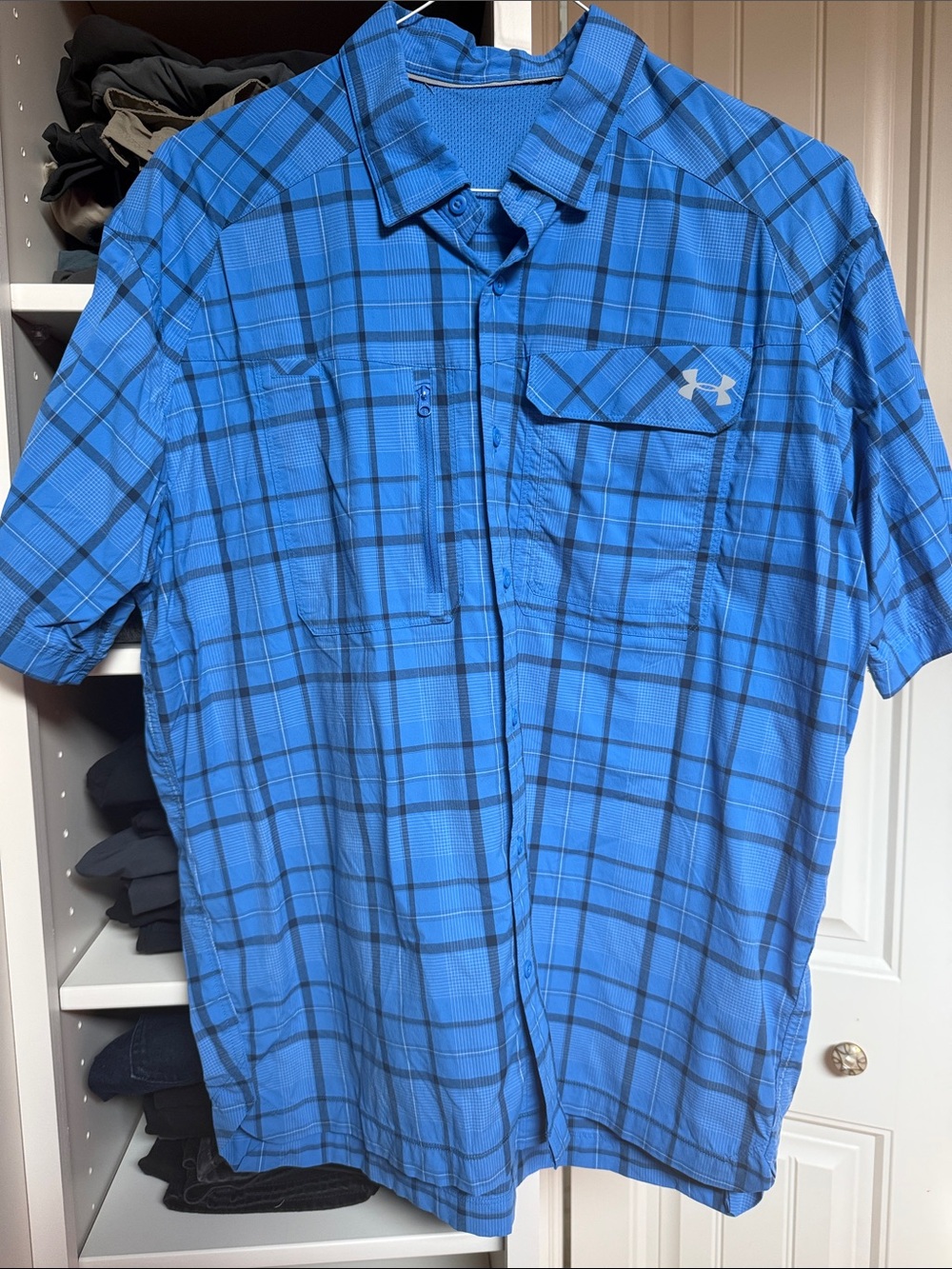Under Armour Men’s Bright Blue Plaid Short-Sleeve Performance Button-Down